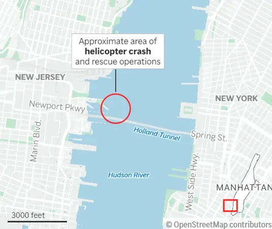 Approximate area of the helicopter crash in New York. (Image Credit: AP)