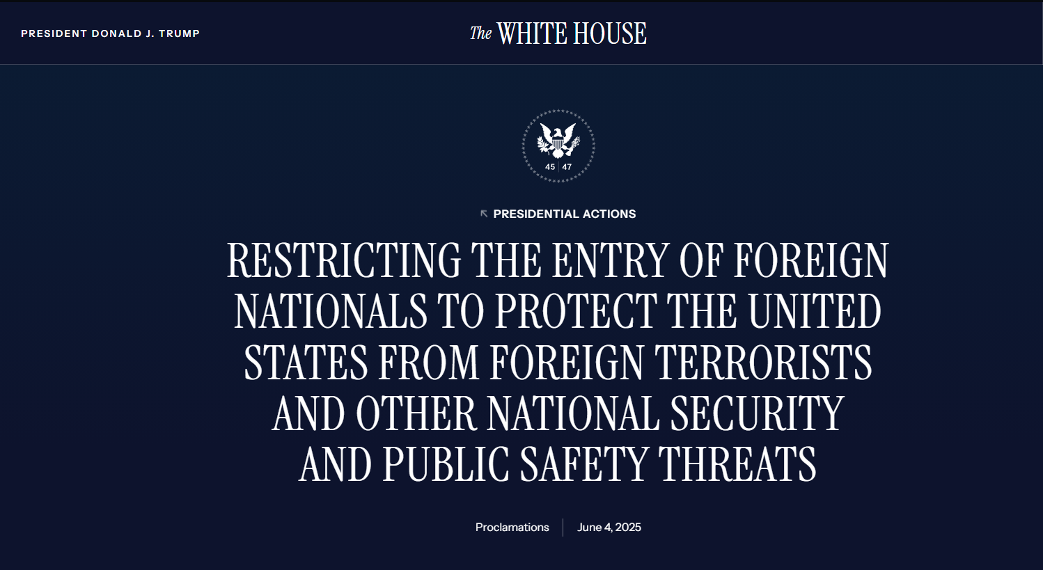 Trump Announces Sweeping Travel Ban on 19 Countries 2 President Donald Trump announces travel ban, citing public safety as one of the reasons. (Image Source: The White House)