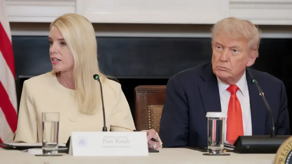 Attorney General Pam Bondi and President Donald Trump Saprks Revolt As The Epstein files Confirmed To Contain No Client List. (Credit: Getty Images)