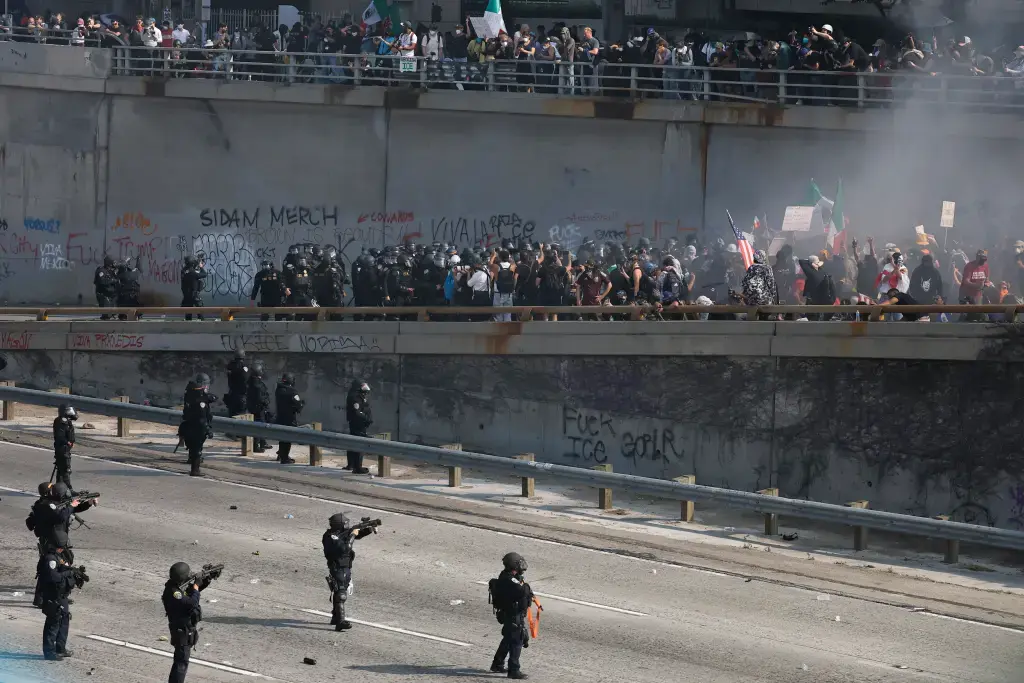 3rd Day of LA Riots: National Guard Deployed Amidst Violence 1 California Highway Patrol (CHP) officers clear protestors blocking the 101 freeway from the LA riots on June 08, 2025 in Los Angeles, California. (Credit: Getty Images)