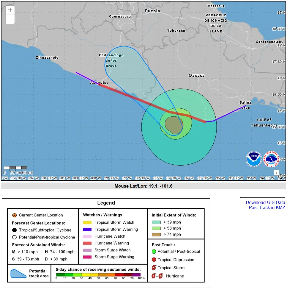 Hurricane Erick 2025: "Extremely Dangerous" Category 4 Storm Heading To Mexico 1 Forecast of Hurricane Erick path. (Image Source: National Hurricane Center)