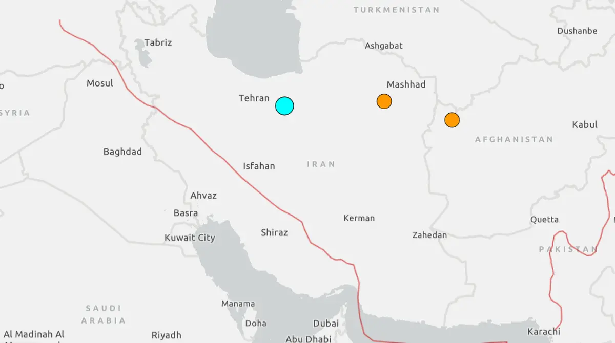 Powerful 5.2 Magnitude Earthquake Strikes Northern Iran Sparks Nuclear Testing Theory 2 Map of the Iran earthquake on June 20, 2025. (Image Source: USGS)