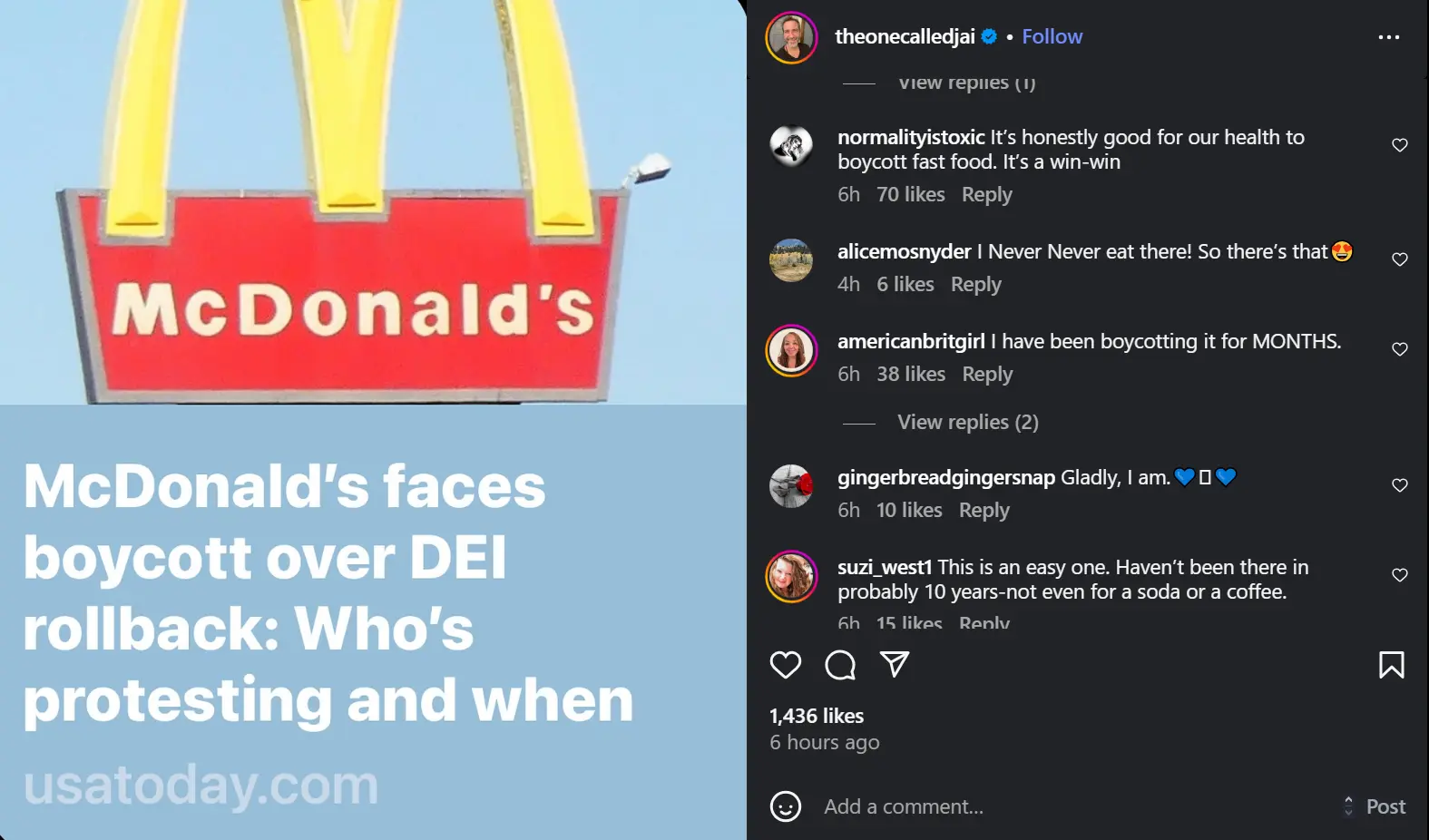 McDonald’s Faces Nationwide Boycott Over DEI Rollback 1 The People's Union USA's founder, John Schwarz, has reportedly planned the boycott. (Image Source: Instagram @theonecalledjai)