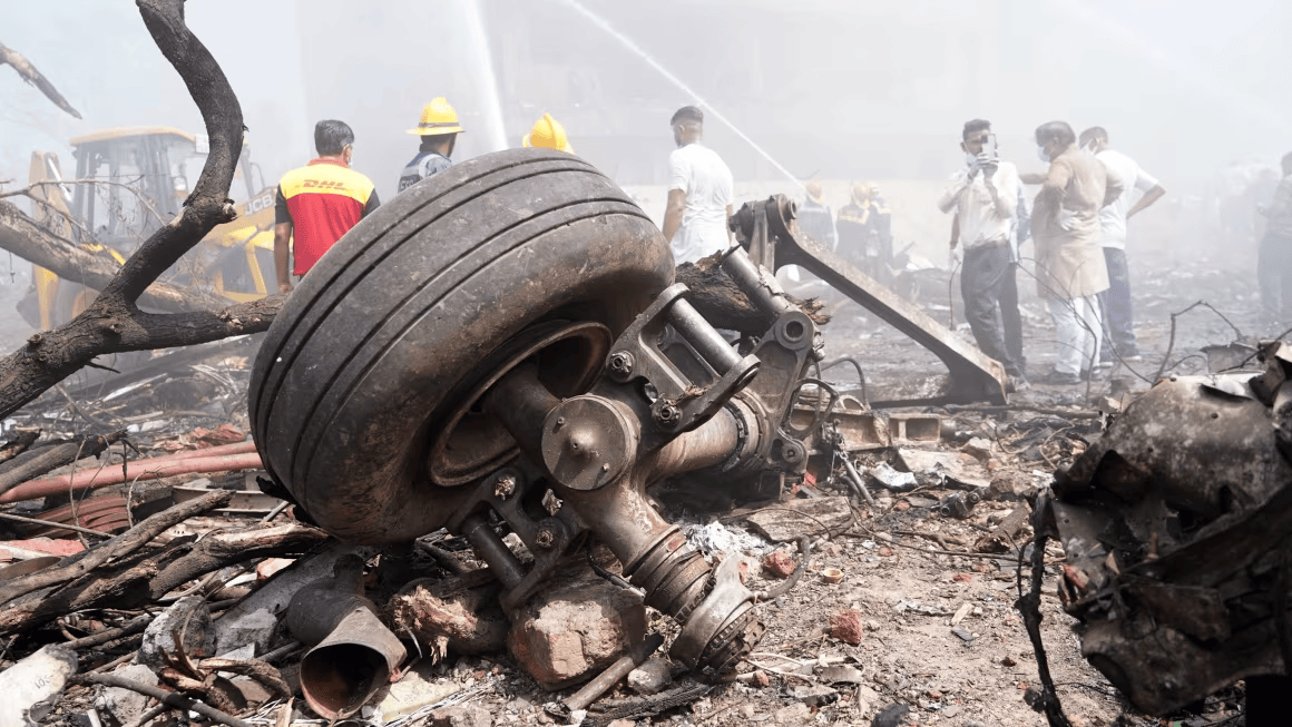 Air India Plane Crash Preliminary Report Reveals Fuel-Cutoff Failure 1 Aircraft landing gear at the crash site of Air India Ltd. flight AI171 in Ahmedabad, Gujarat, India, on June 12. (Image Credit: Siddharaj Solanki/Bloomberg/Getty Images)