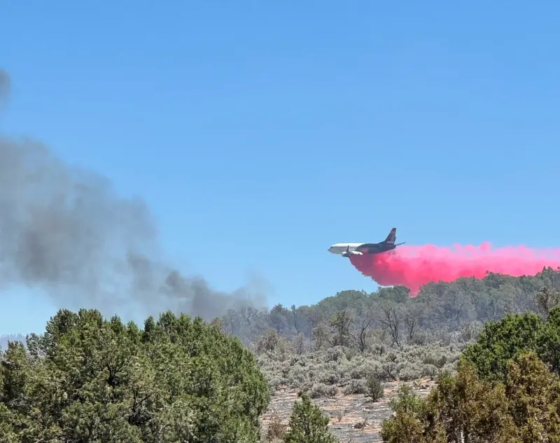 Historic Grand Canyon Lodge Destroyed by Dragon Bravo Wildfire 2 Aerial resources working to suppress White Sage wildfire burning north of Grand Canyon National Park in Arizona., Thursday, July 10, 2025. (Image Source: Bureau of Land Management)