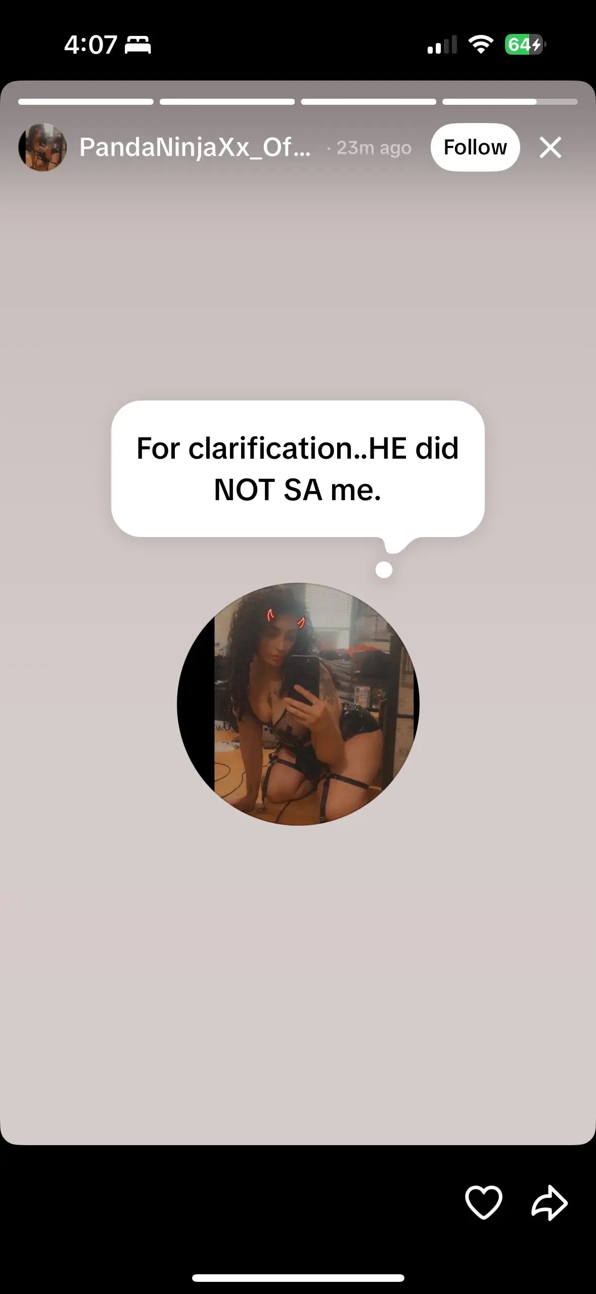 CoryxKenshin Faces Serious Allegations of Emotional Abuse and Manipulation 4 pandaninjaxxofficial later confirm on her Instagram story that CoryxKenshin did not sexually assaulted her. (Image Source: Instagram @pandaninjaxxofficial)