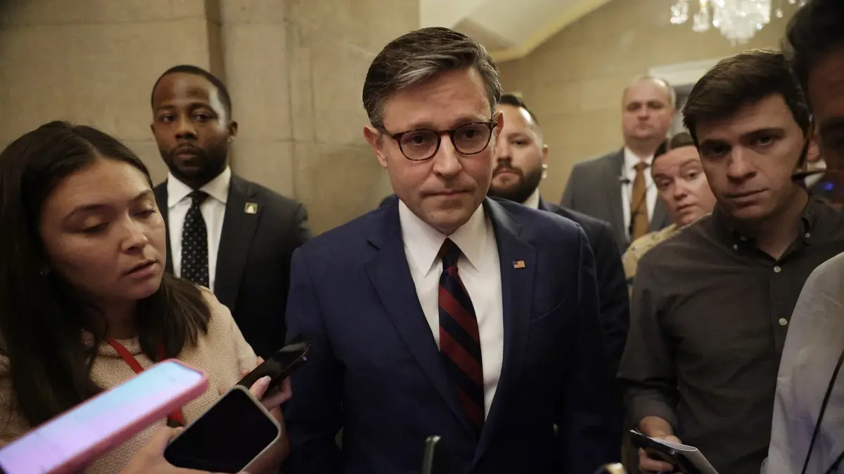 House Revolt Derails GENIUS Act Vote in “Crypto Week” 1 House speaker Mike Johnson talks to members of the media on July 9 as the GENIUS Act vote was abruptly canceled. (Credit: Alex Wong/Getty Images)